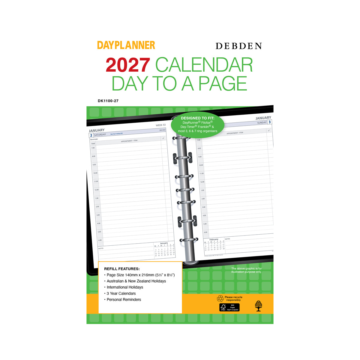 Dayplanner Desk Refill 2027