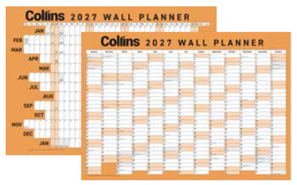 Collins Wallplanner A3 Unlaminated Orange 2027