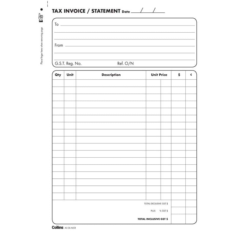 INVOICE BOOK COLLINS A5 DL 100LF NCR