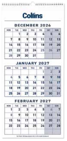 Collins Calendar Three Month To View Wiro 2027