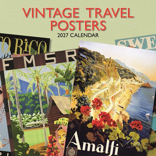 2027 Vintage Travel Posters Square Wall Calendar