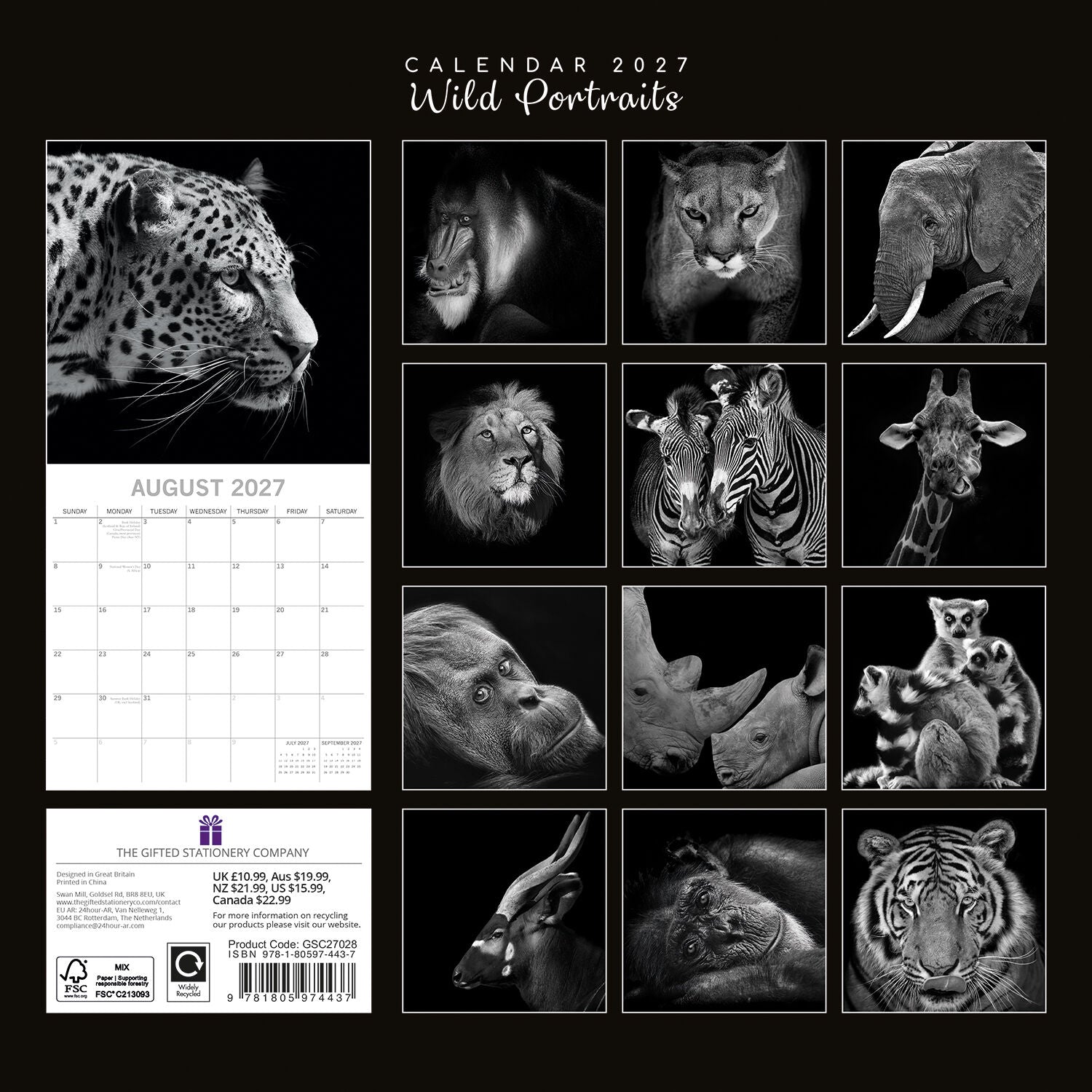 2027 Moments Wild Portraits Square Wall Calendar