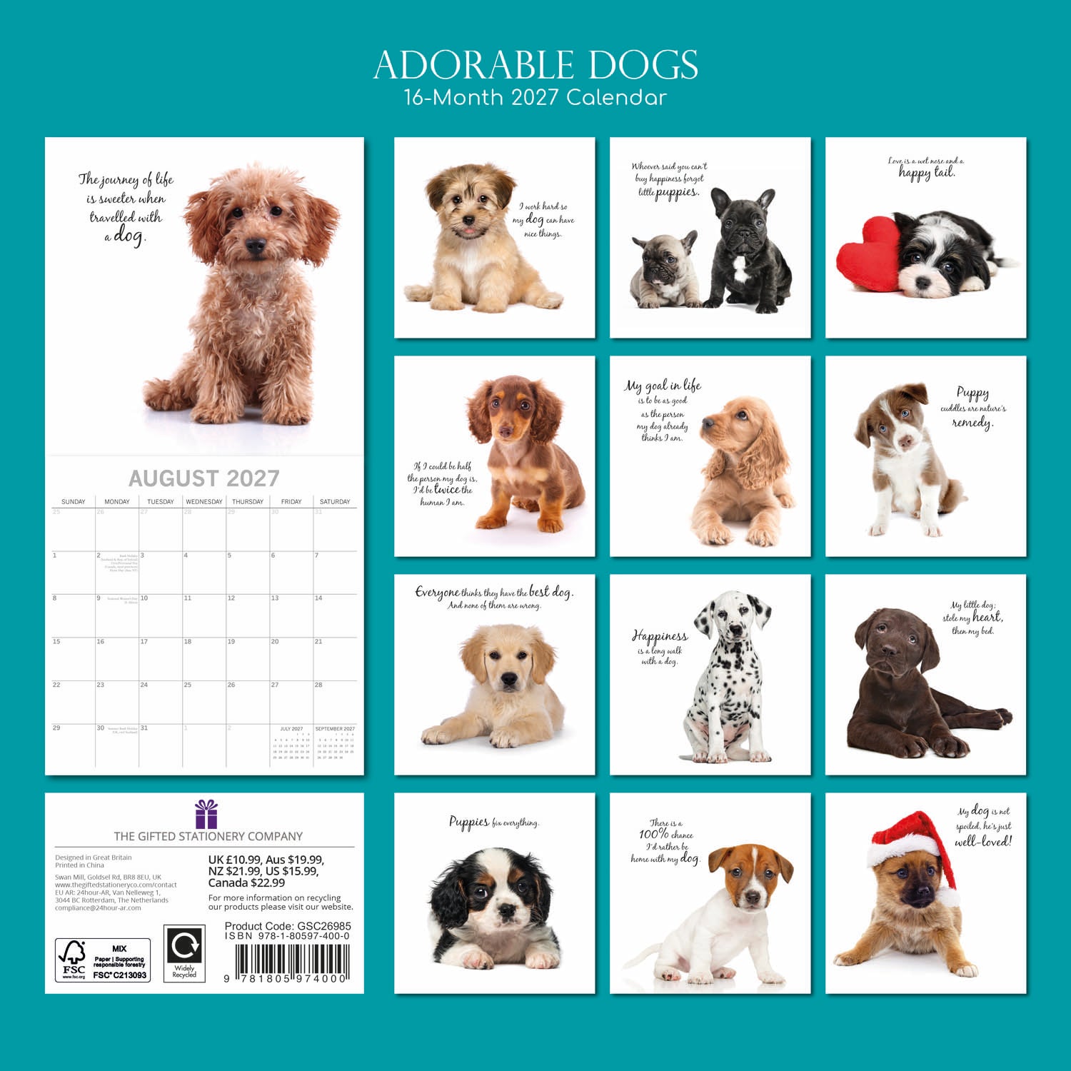 2027 Adorable Dogs Square Wall Calendar