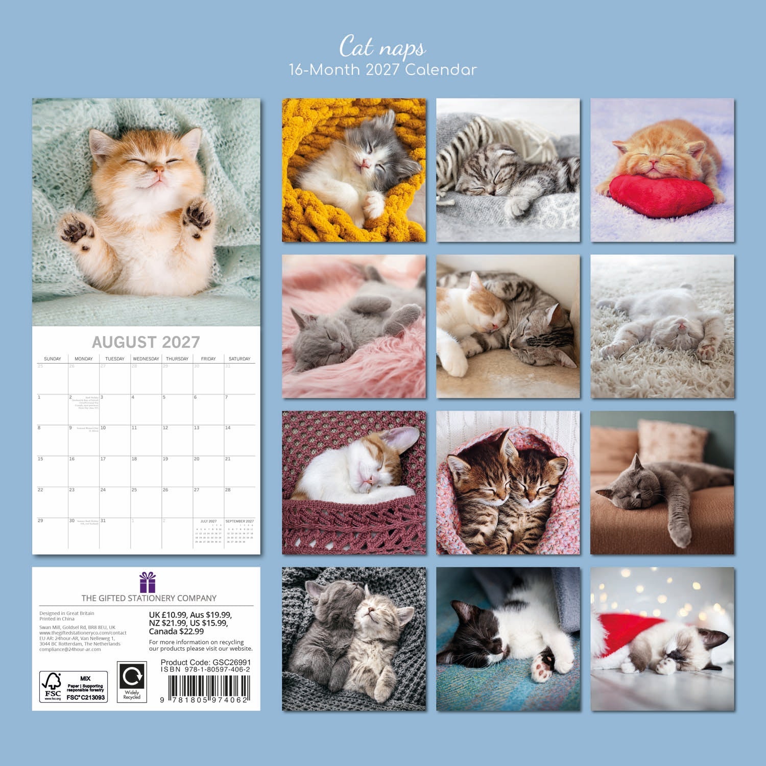 2027 Cat Naps Square Wall Calendar