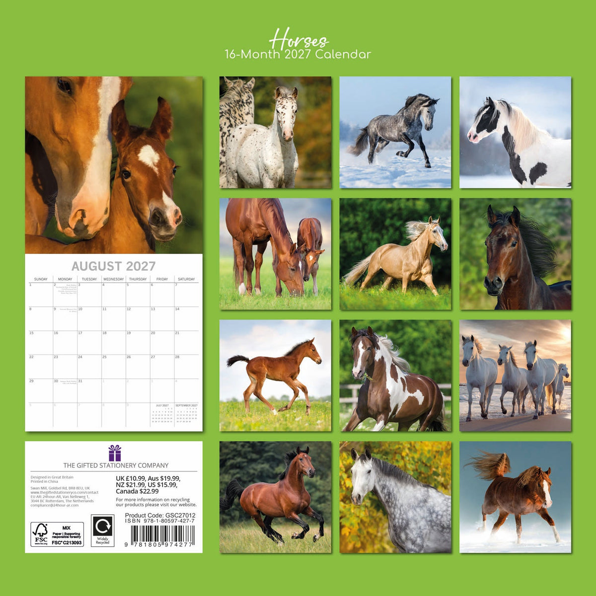 2027 Horses Square Wall Calendar