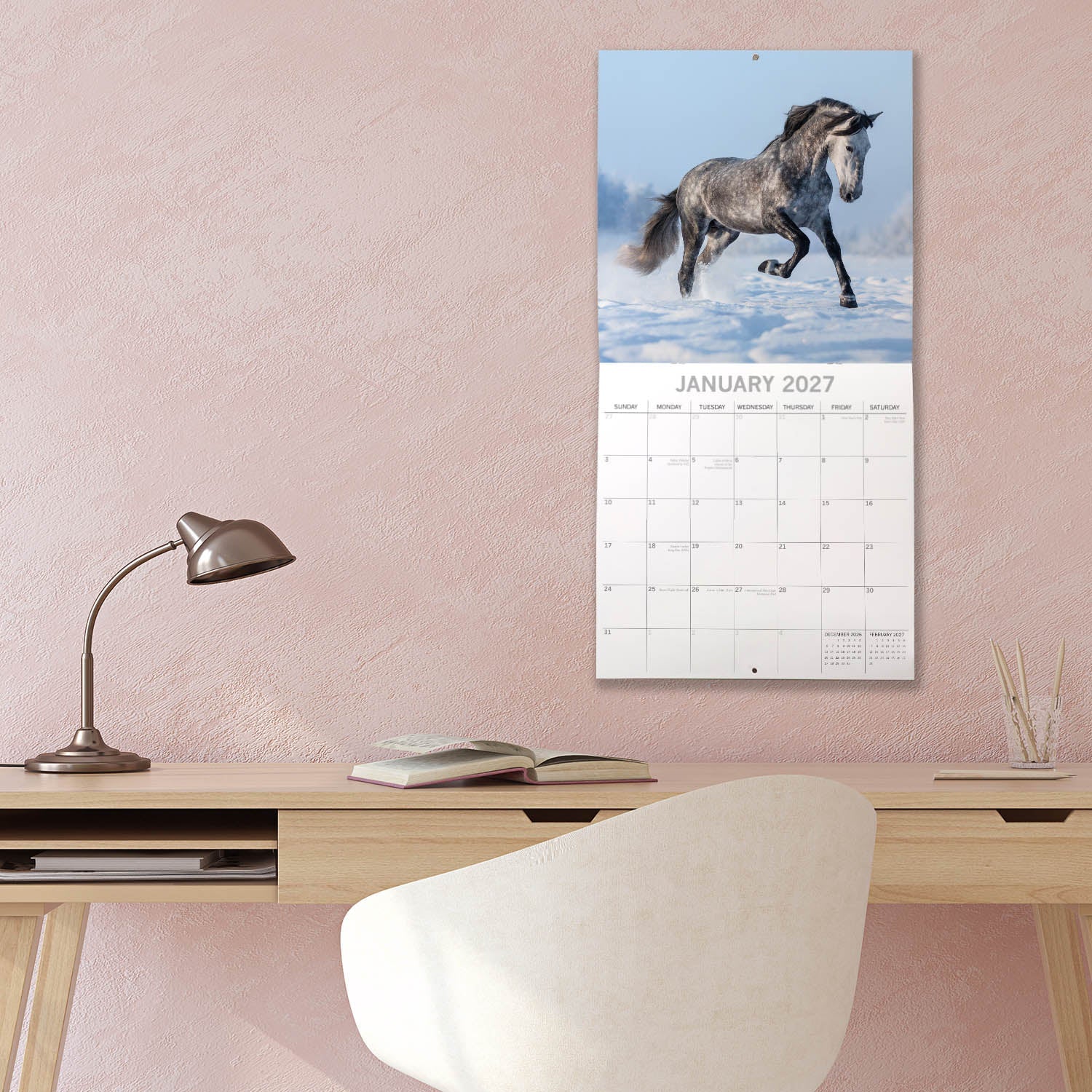 2027 Horses Square Wall Calendar