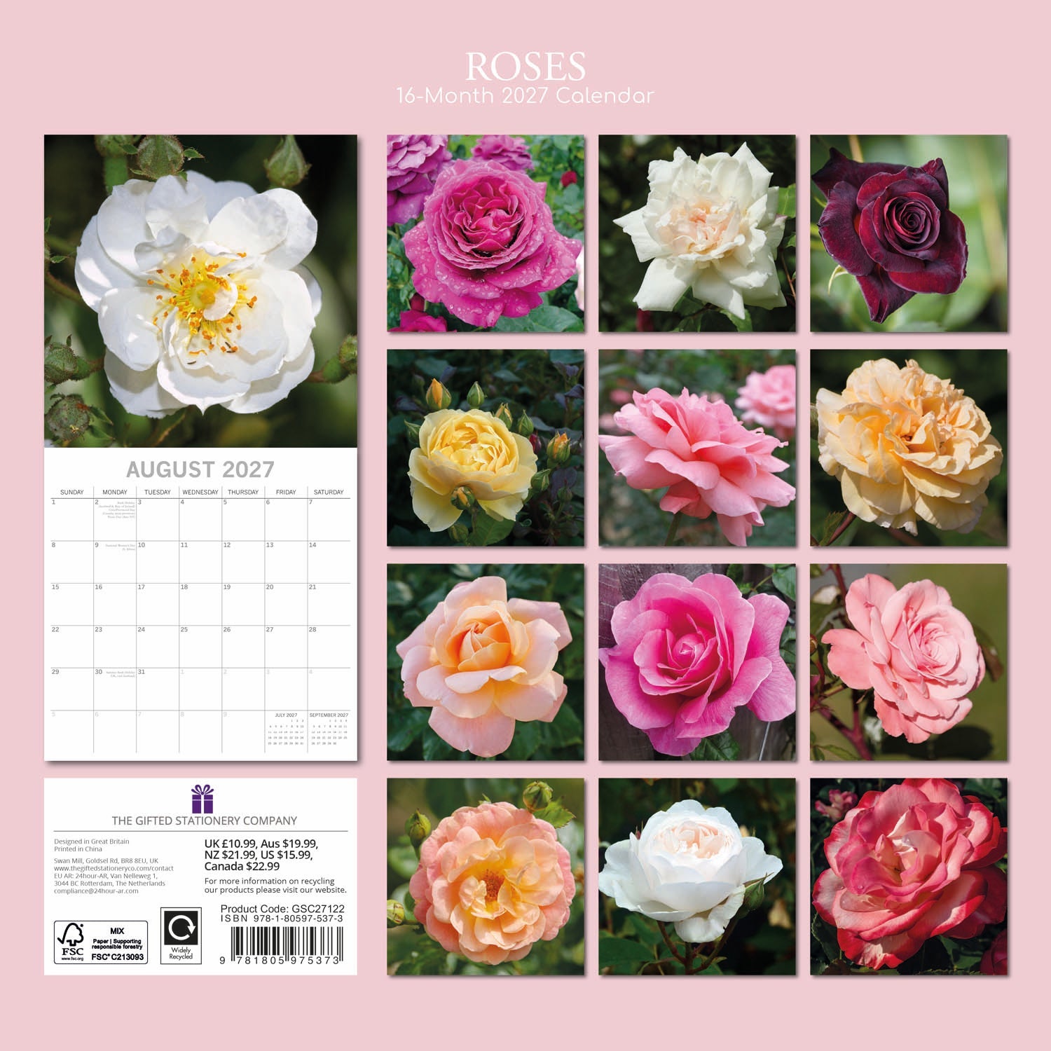 2027 Roses Square Wall Calendar