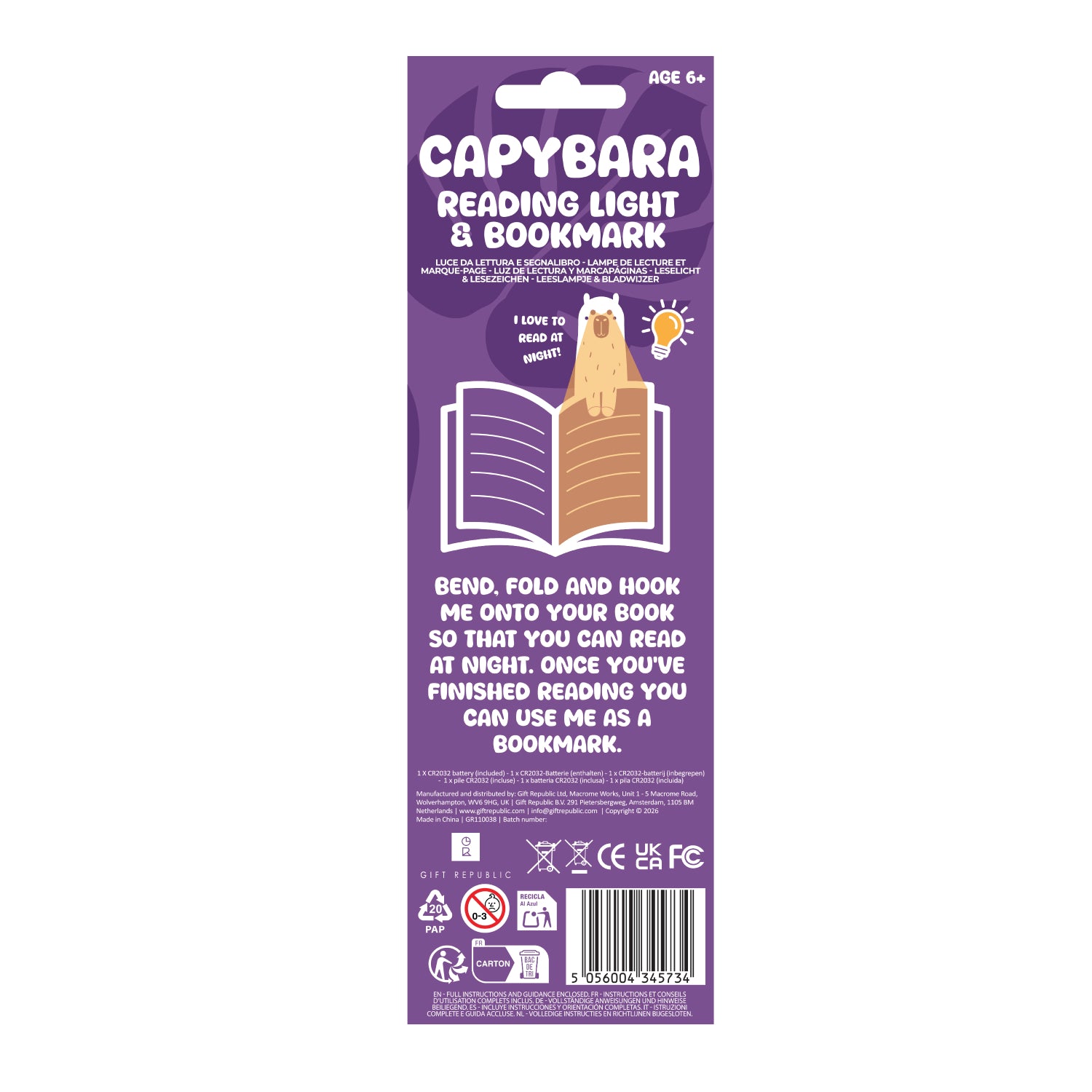 Capybara Reading Light Bookmark