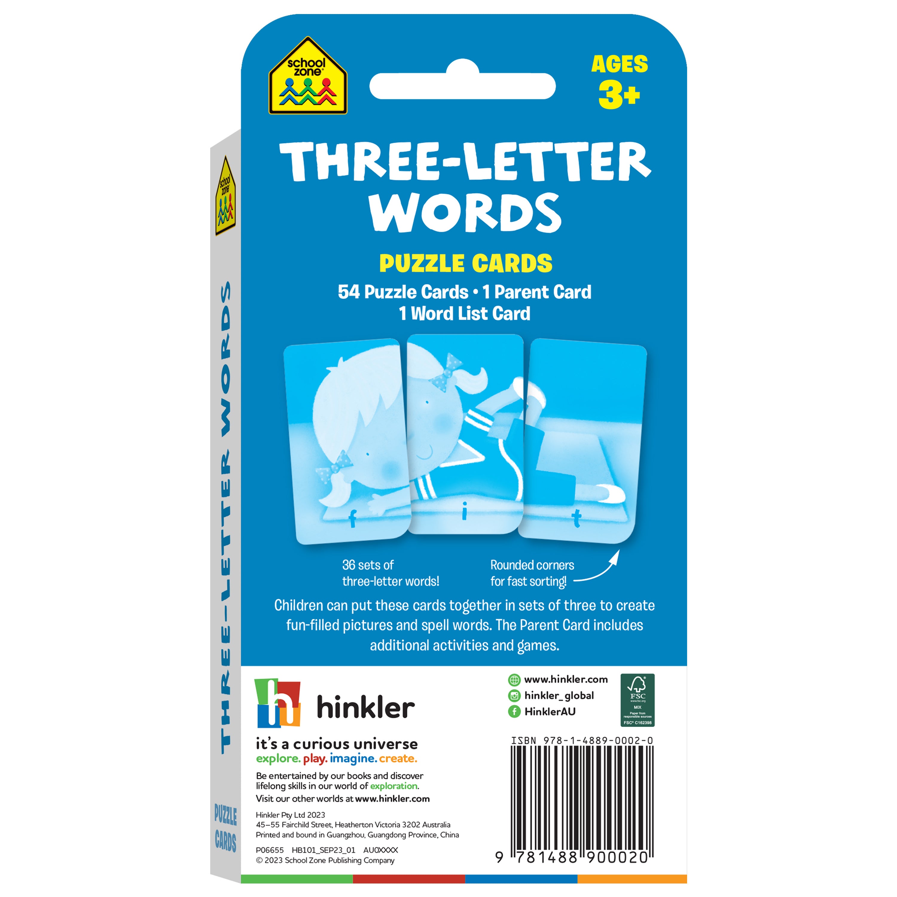 School Zone Three-Letter Words Puzzle Cards Ages 3+