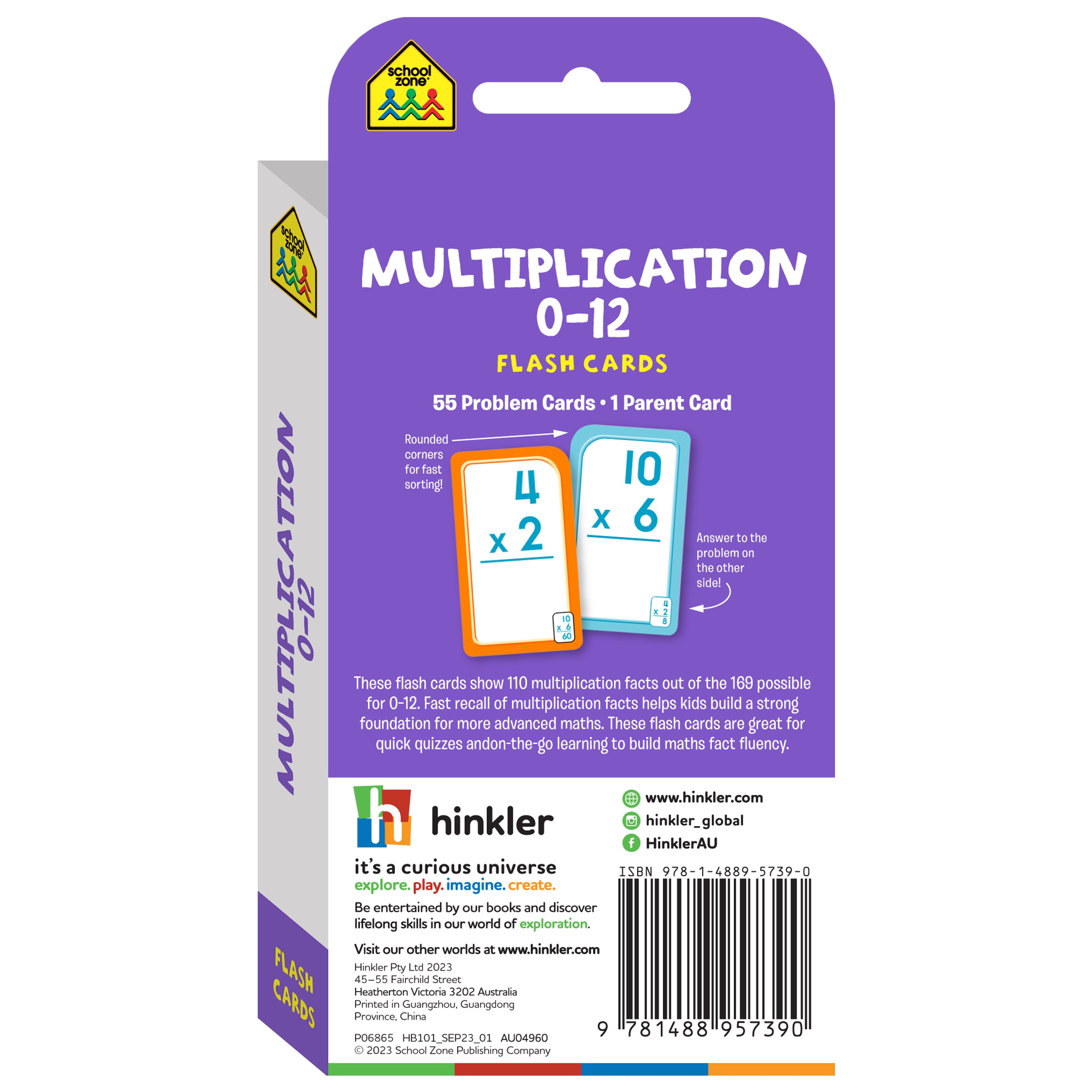 School Zone Multiplication 0-12 Flash Cards Ages 8+ 56 Cards