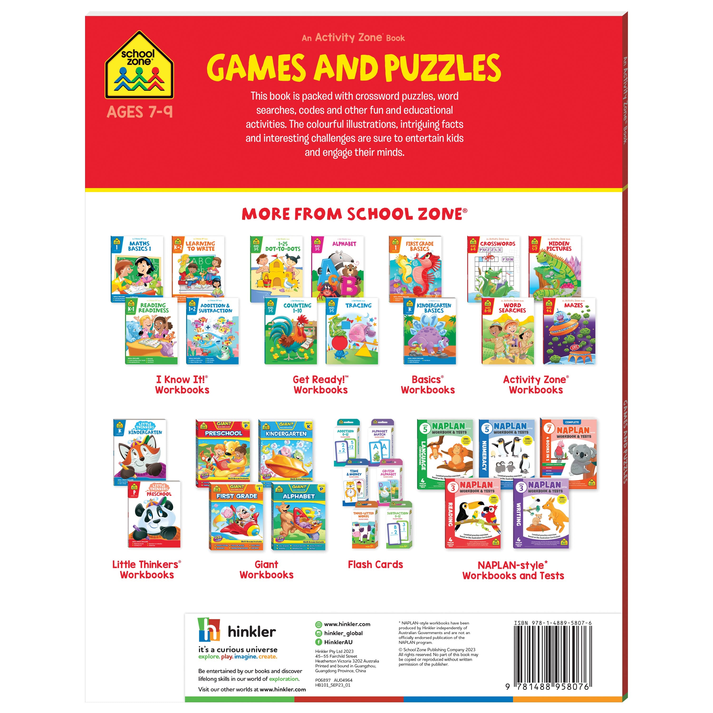 School Zone Activity Zone Games and Puzzles Workbook Ages 7-9