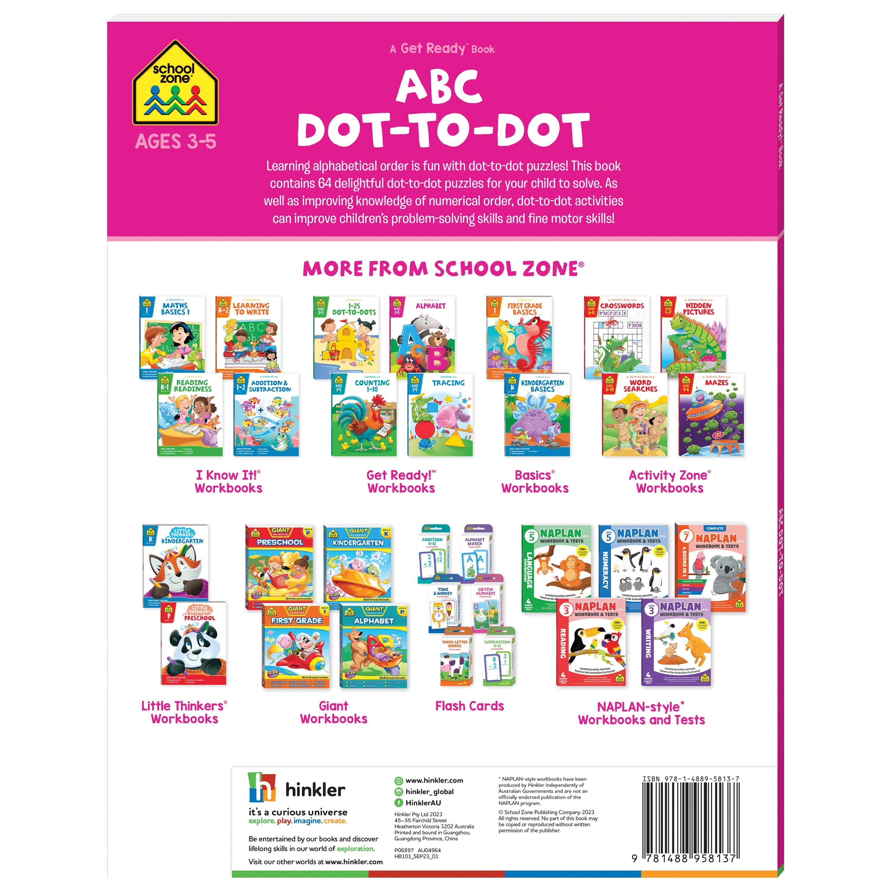 School Zone Get Ready ABC Dot-to-Dot Workbook Ages 3-5
