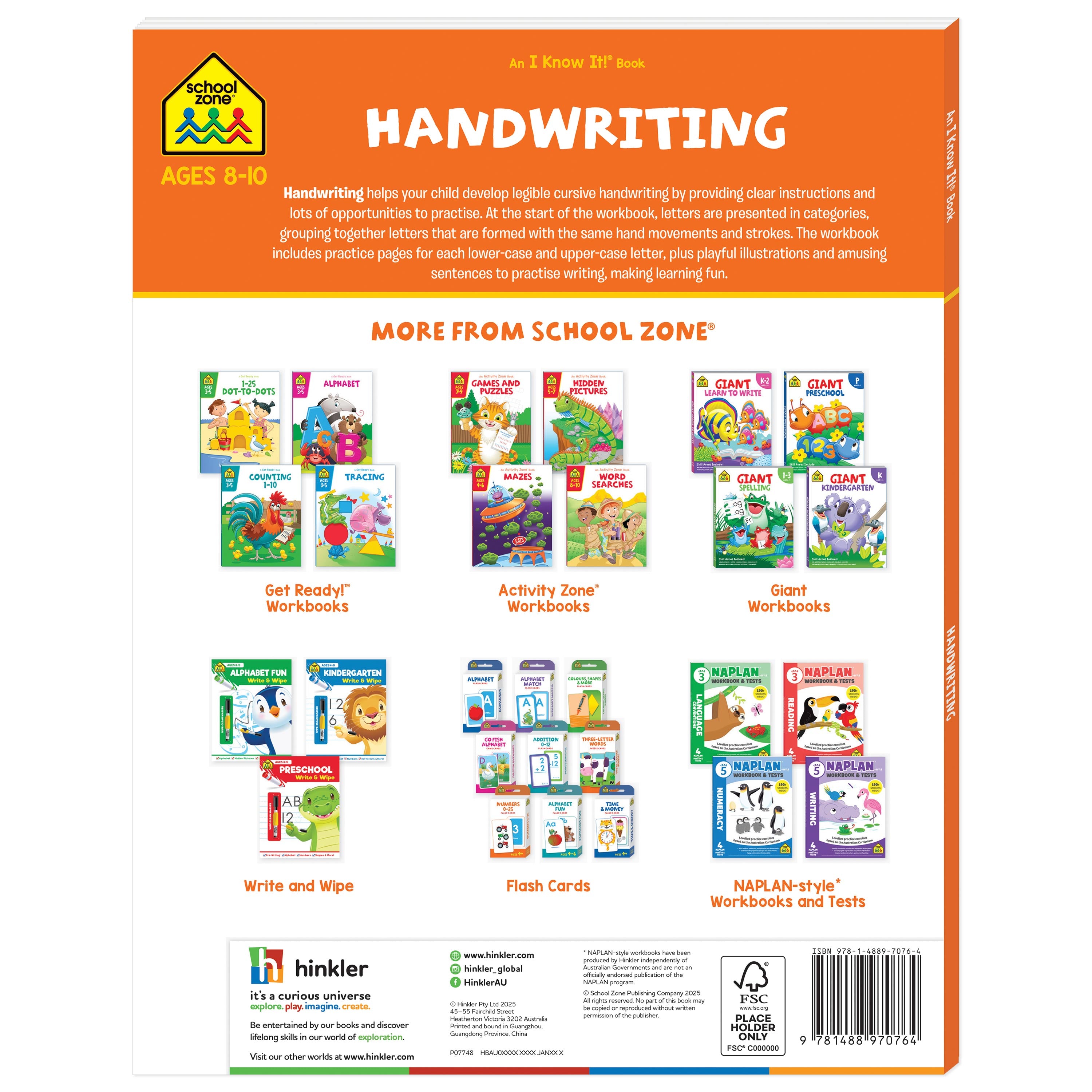 School Zone I Know It! Handwriting Workbook Ages 8-10