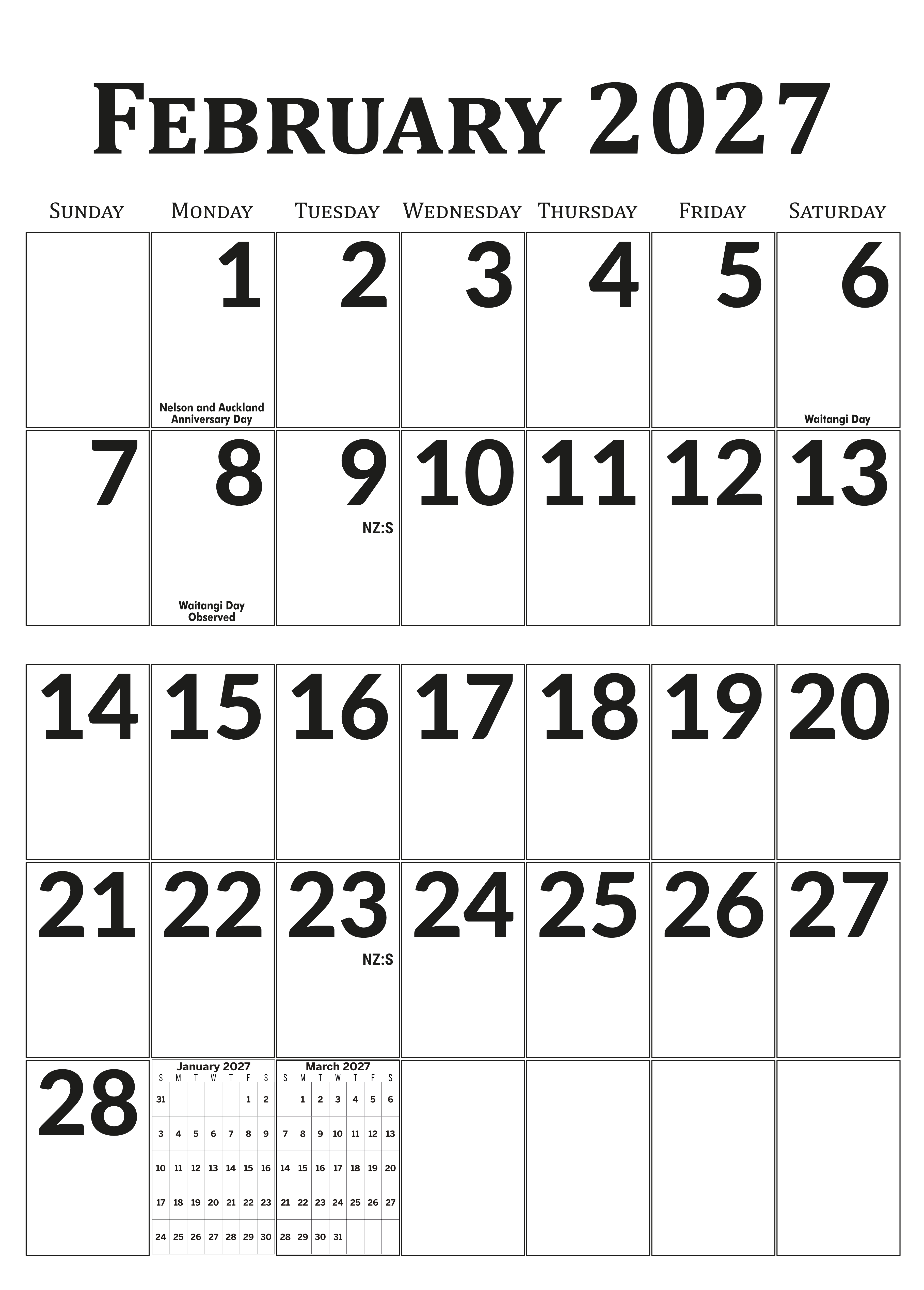 2027 Large Print Calendar