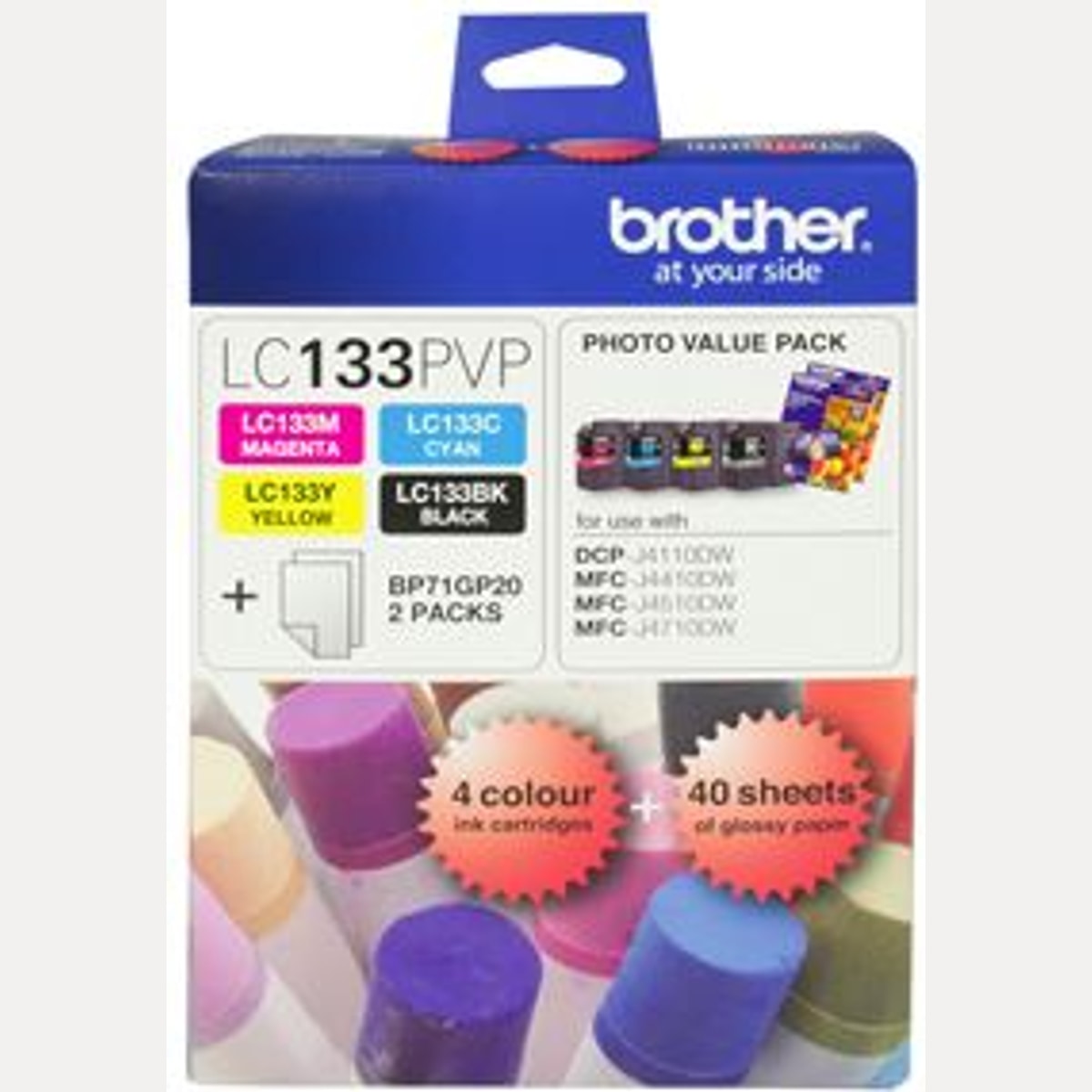 INK CART OEM BROTHER LC133PVP COMBO PACK WITH 40 SHEETS OF 6X4 PHOTO PAPER