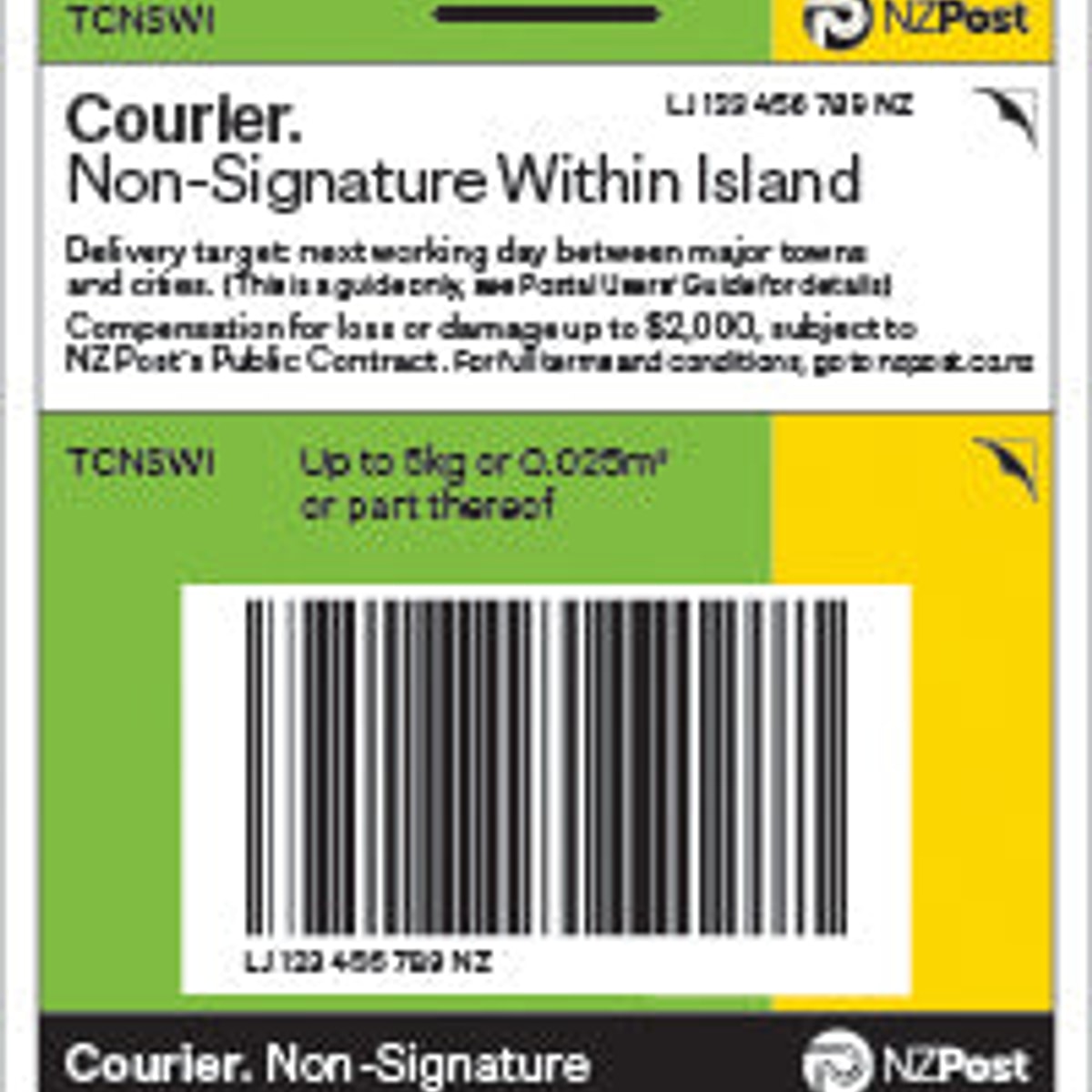 TKT 5KG PCL COURIER NONSIG WI/ISL